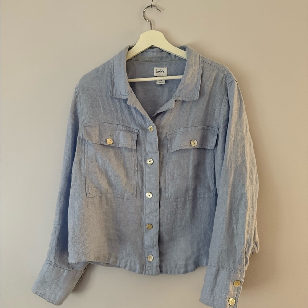Sky Blue Linen Button-Up Jacket